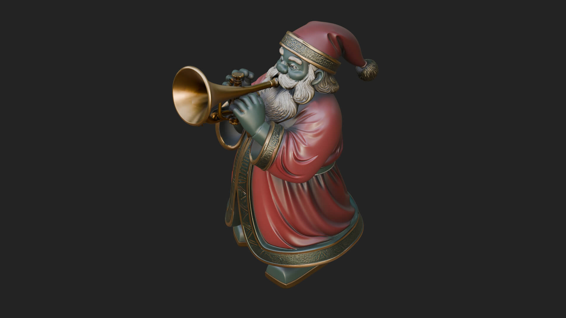 Trumpet Playing Santa Statue Design 3 3D Print Model 3D Model