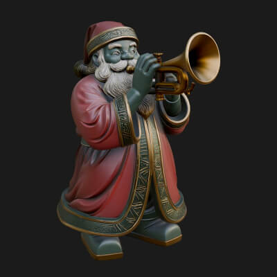 Trumpet Playing Santa Statue Design 3 3D Print Model
