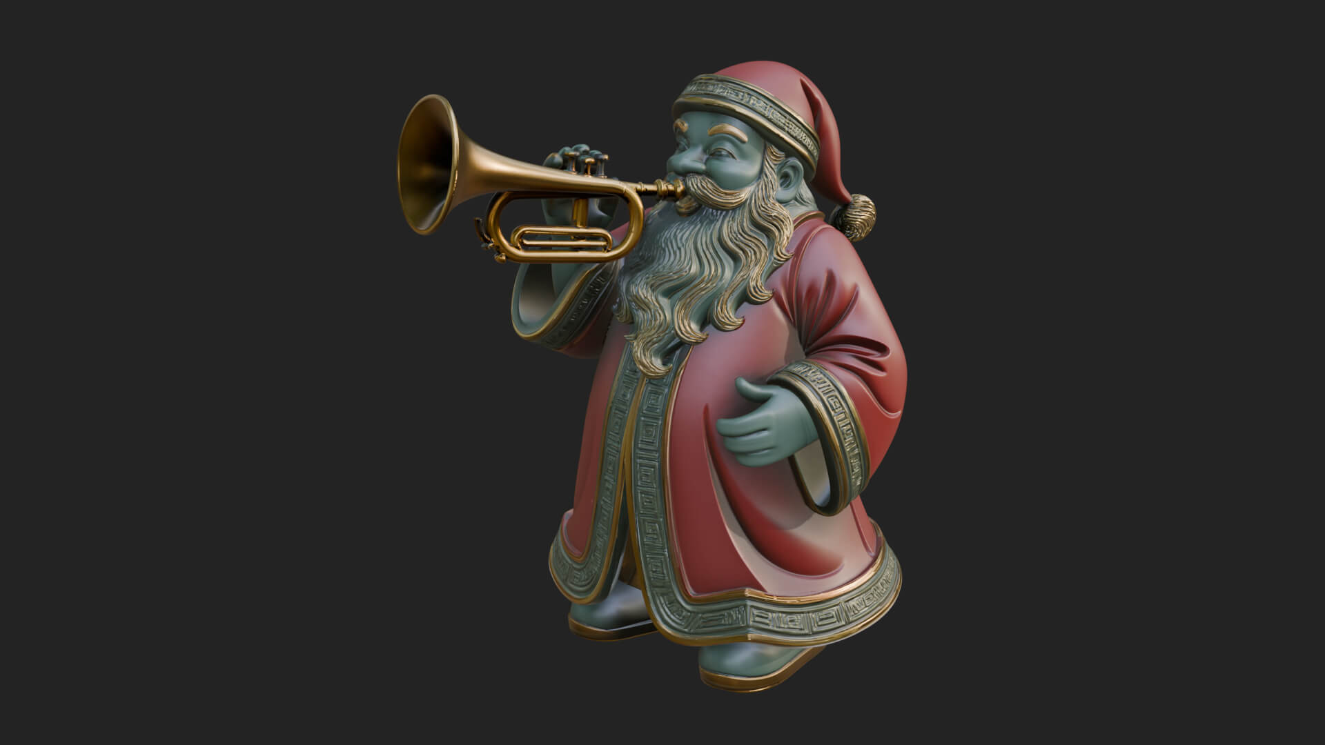 Trumpet Playing Santa Statue Design 4 3D Print Model 3D Model