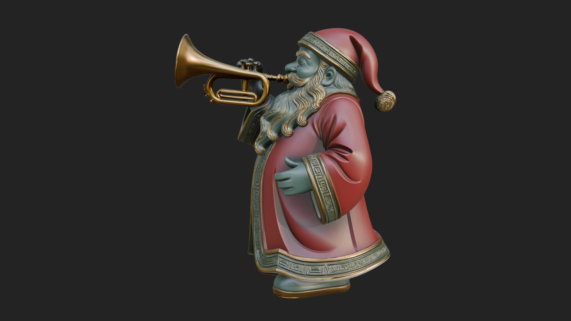 Trumpet Playing Santa Statue Design 4 3D Print Model 3D Model