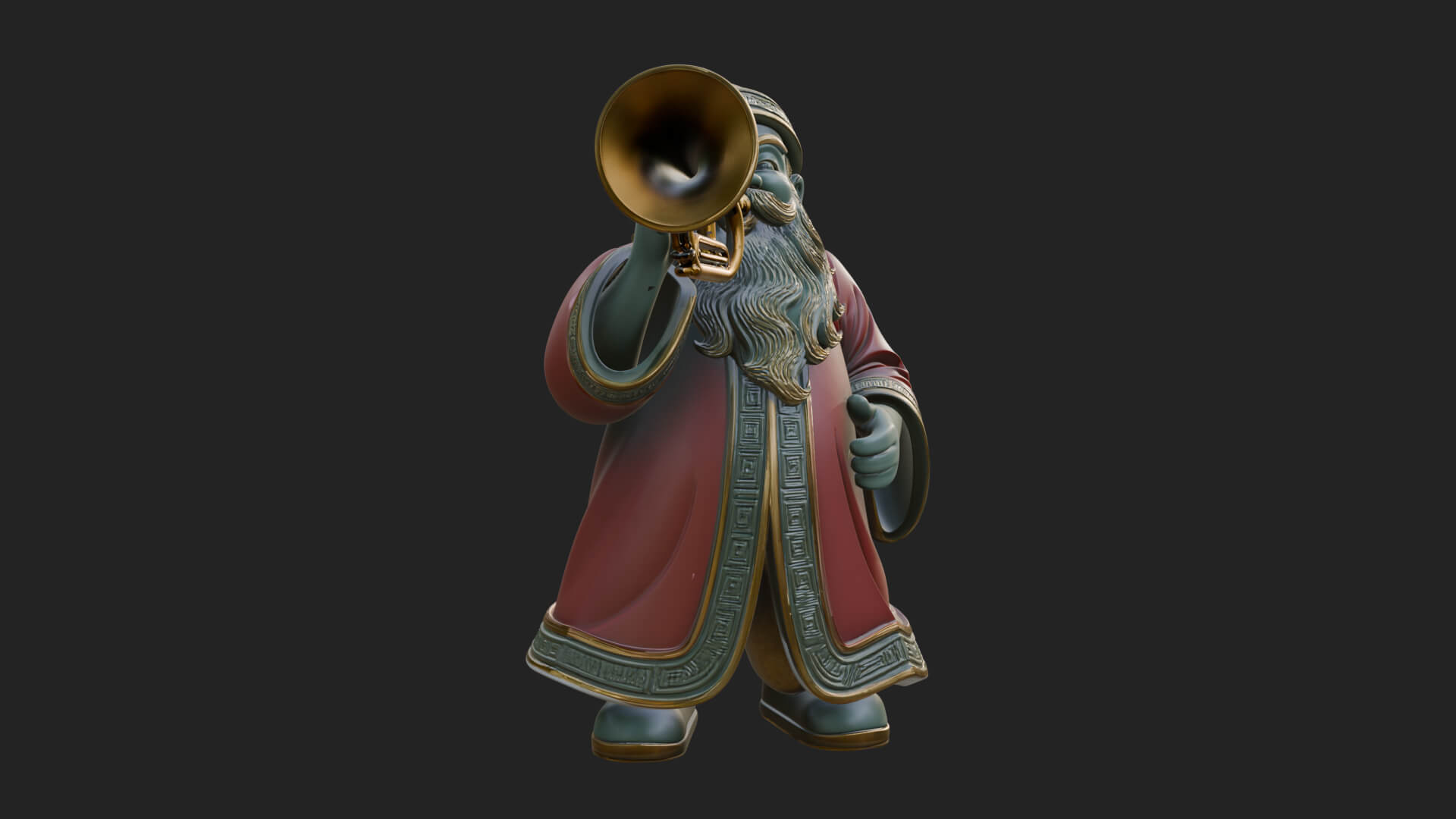 Trumpet Playing Santa Statue Design 4 3D Print Model 3D Model