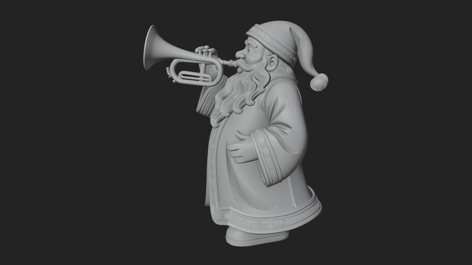 Trumpet Playing Santa Statue Design 4 3D Print Model 3D Model