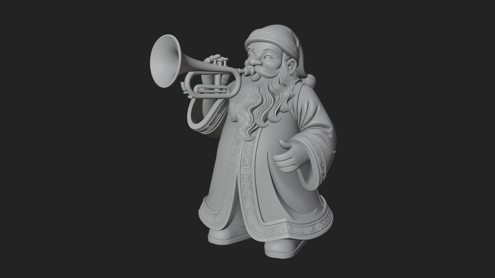 Trumpet Playing Santa Statue Design 4 3D Print Model 3D Model