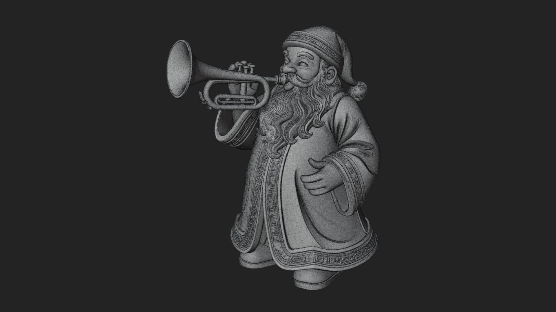 Trumpet Playing Santa Statue Design 4 3D Print Model 3D Model
