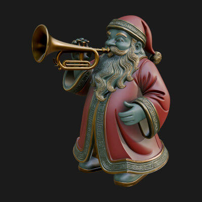 Trumpet Playing Santa Statue Design 4 3D Print Model