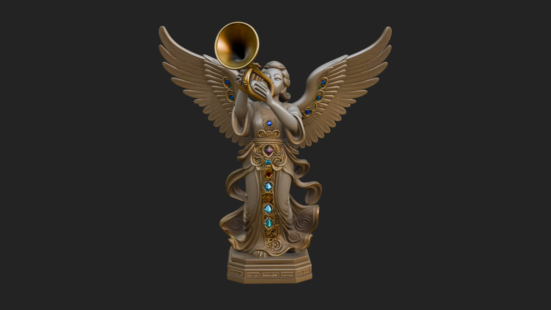 Trumpeting Angel Statue Design 1 3D Print Model 3D Model