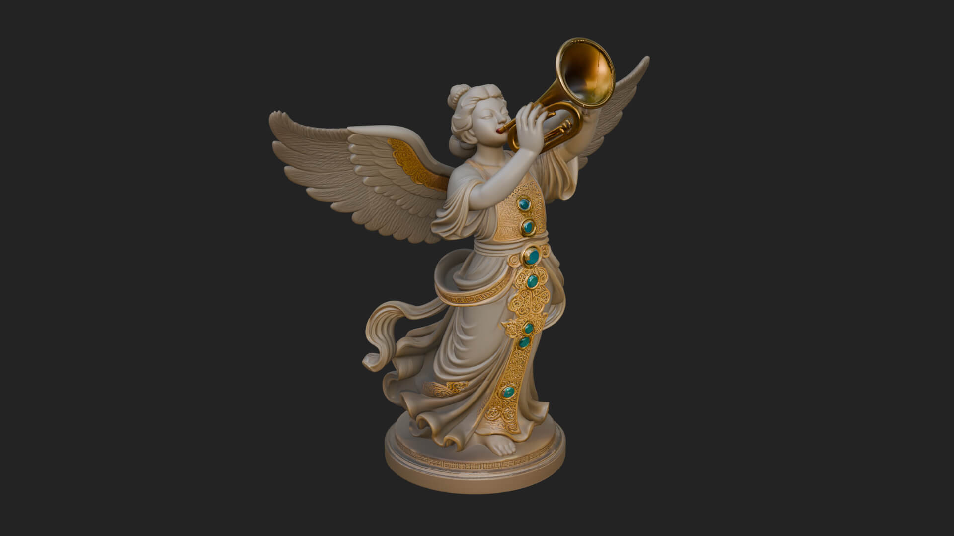 Trumpeting Angel Statue Design 2 3D Print Model 3D Model