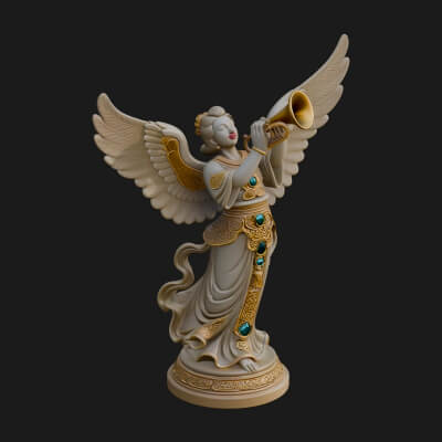 Trumpeting Angel Statue Design 4 3D Print Model