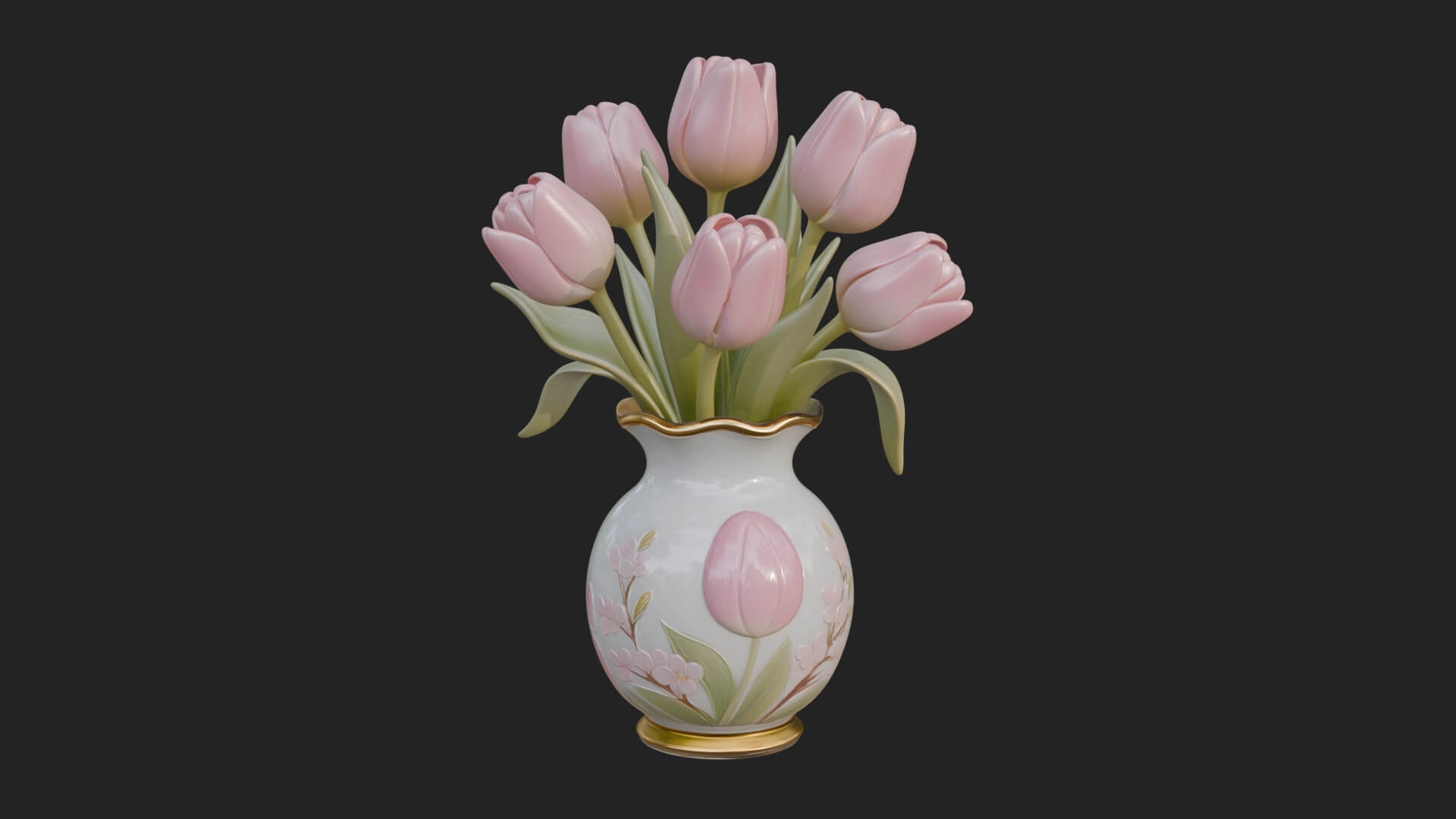Tulip Bouquet Flower Vase Design 2 3D Print Model 3D Model