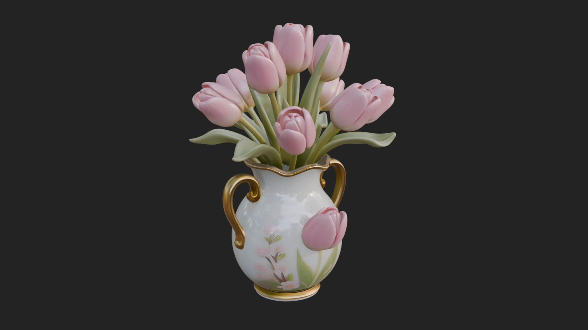Tulip Bouquet Flower Vase Design 4 3D Print Model 3D Model