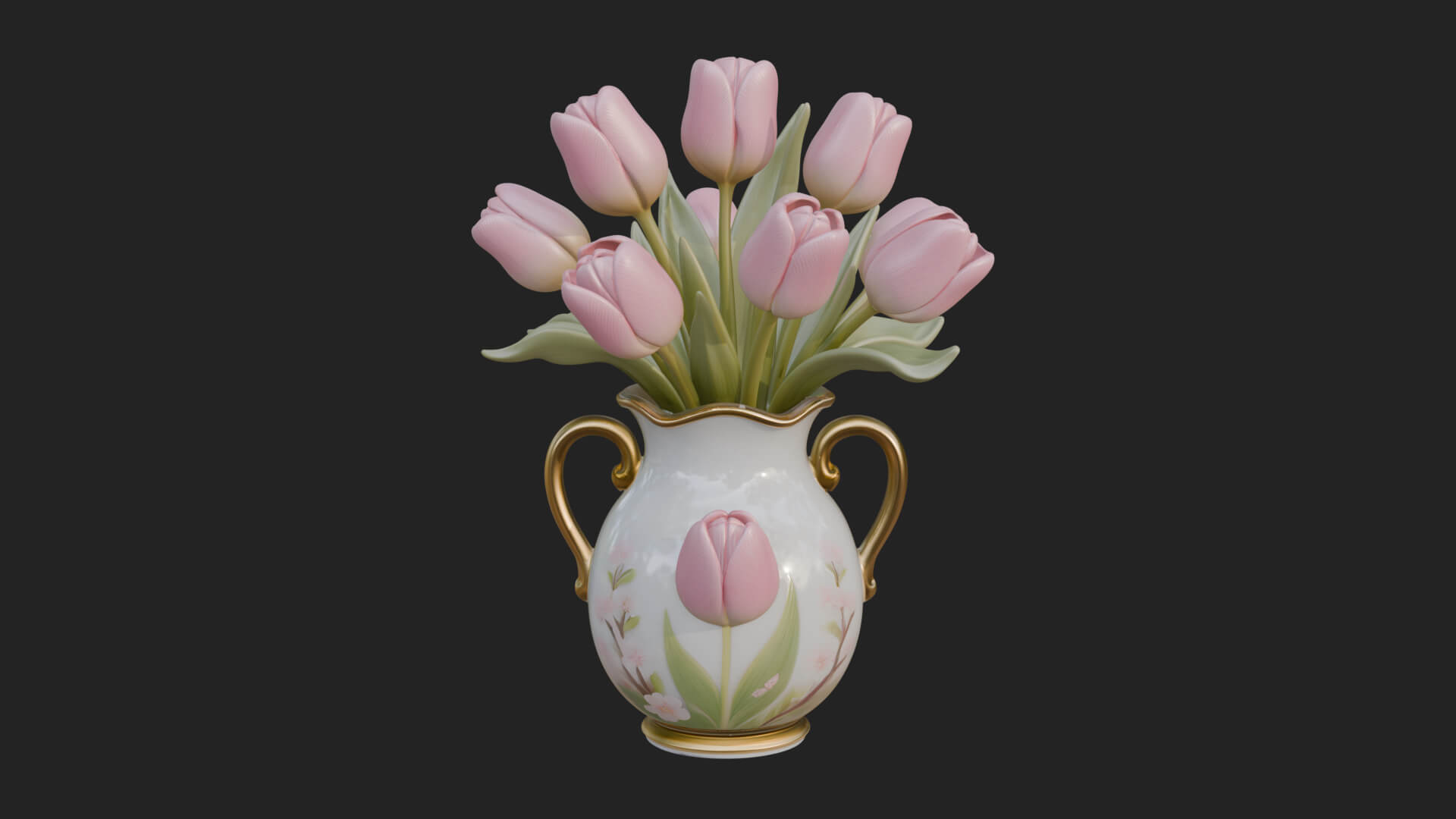 Tulip Bouquet Flower Vase Design 4 3D Print Model 3D Model