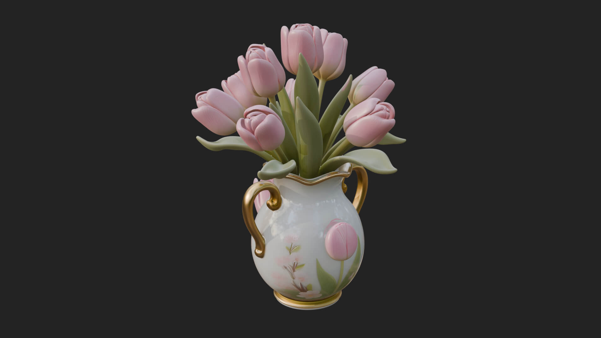 Tulip Bouquet Flower Vase Design 4 3D Print Model 3D Model
