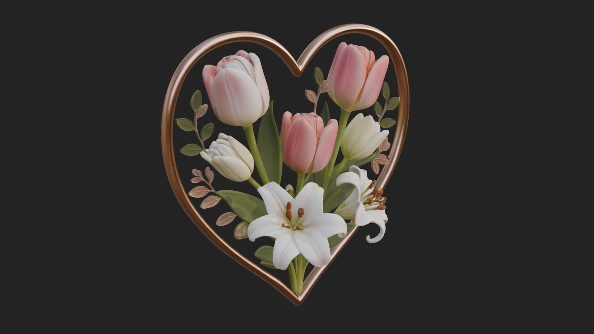 Tulip Flower Heart Plaque Design 1 3D Print Model 3D Model
