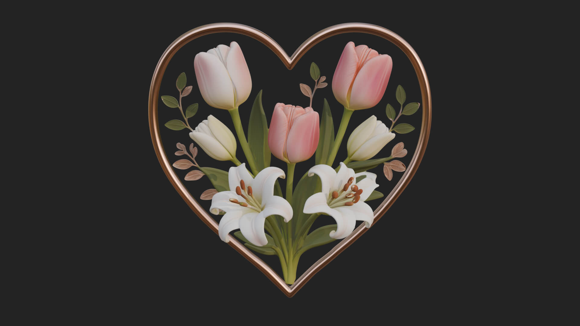 Tulip Flower Heart Plaque Design 1 3D Print Model 3D Model