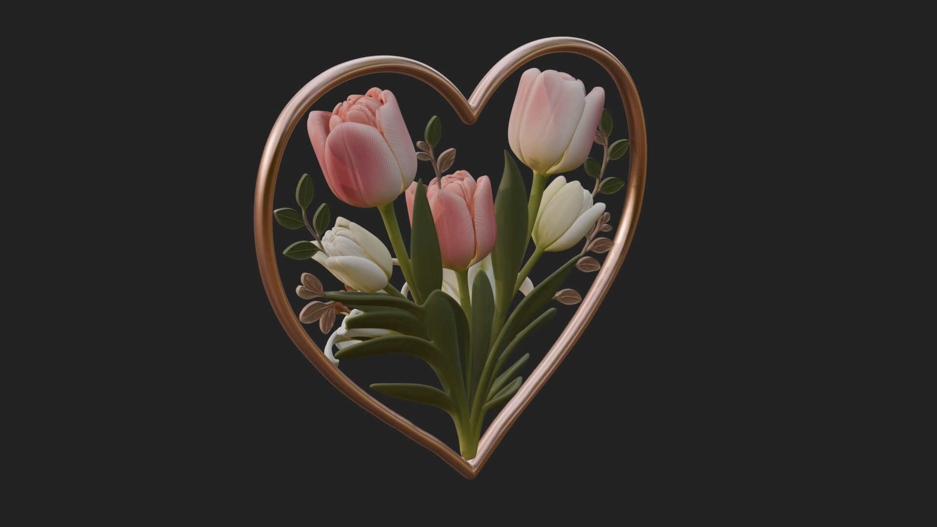 Tulip Flower Heart Plaque Design 1 3D Print Model 3D Model