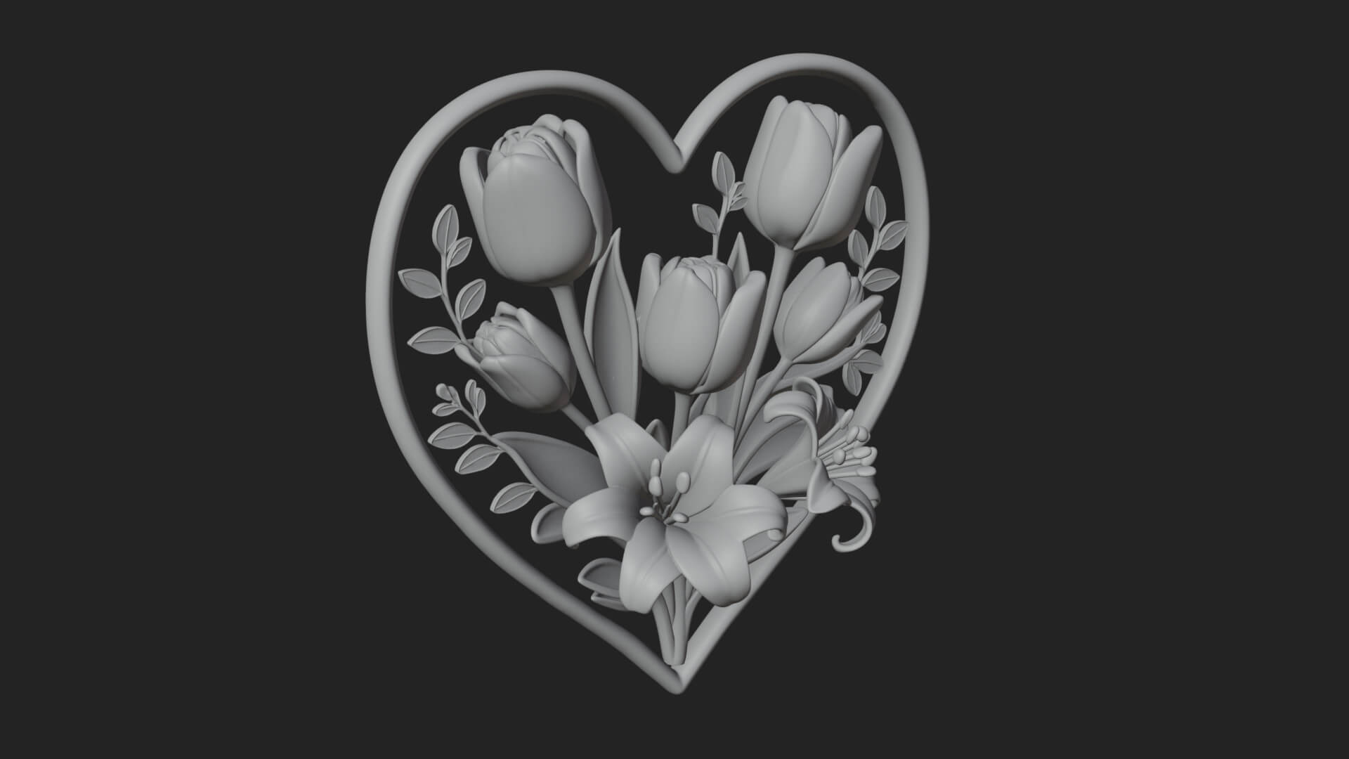 Tulip Flower Heart Plaque Design 1 3D Print Model 3D Model