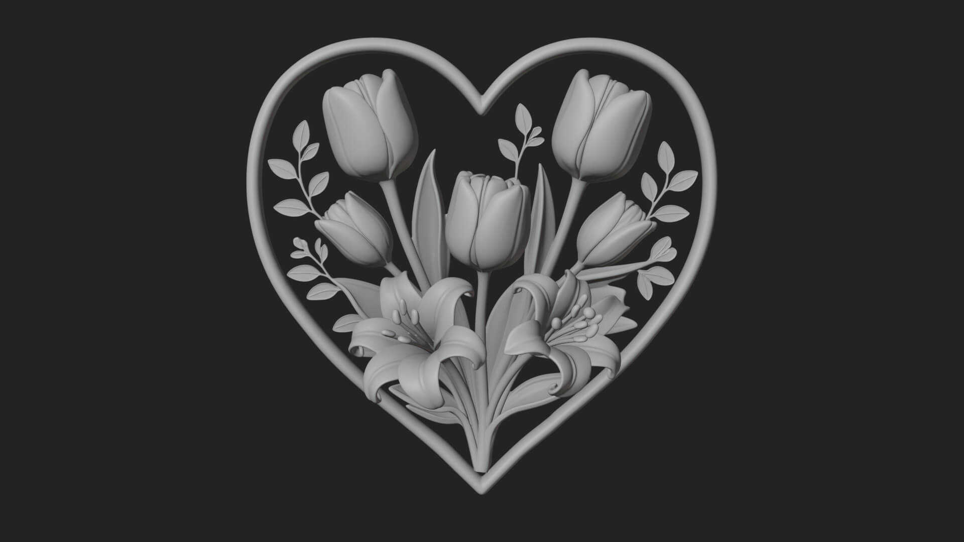 Tulip Flower Heart Plaque Design 1 3D Print Model 3D Model