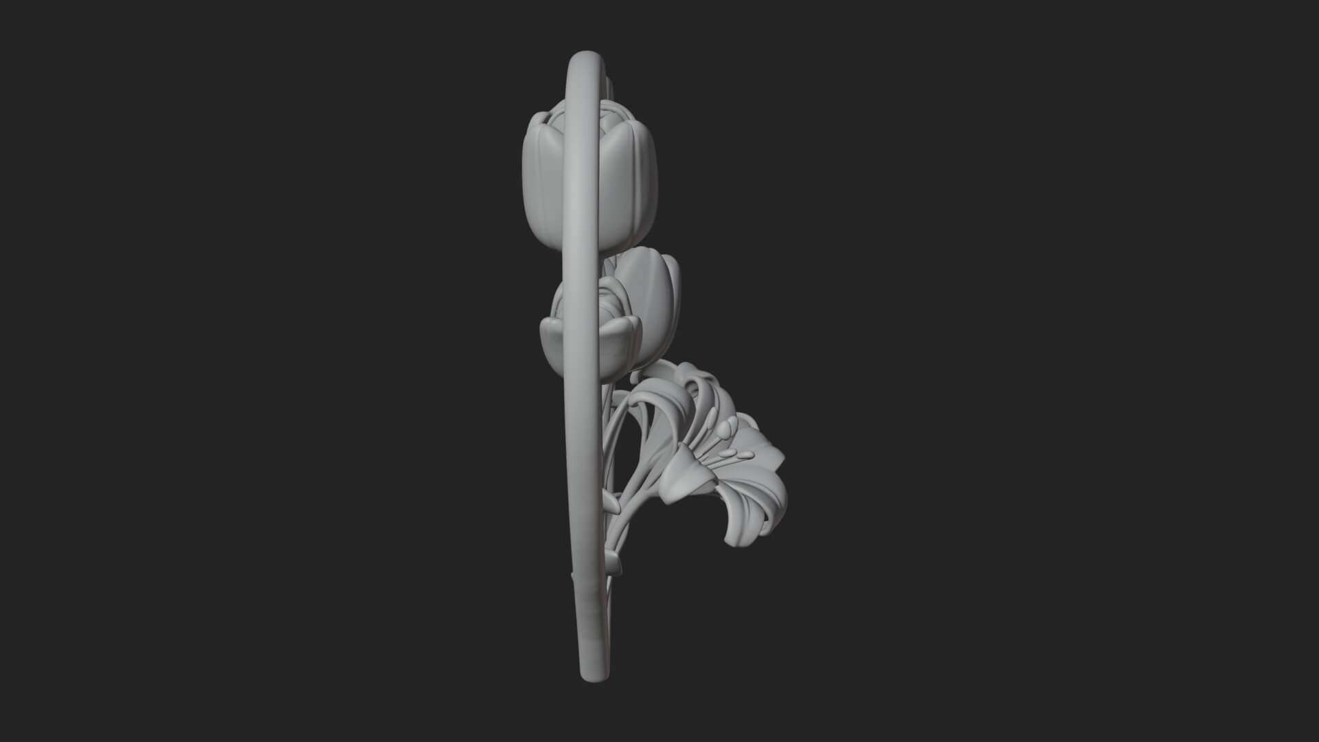Tulip Flower Heart Plaque Design 1 3D Print Model 3D Model