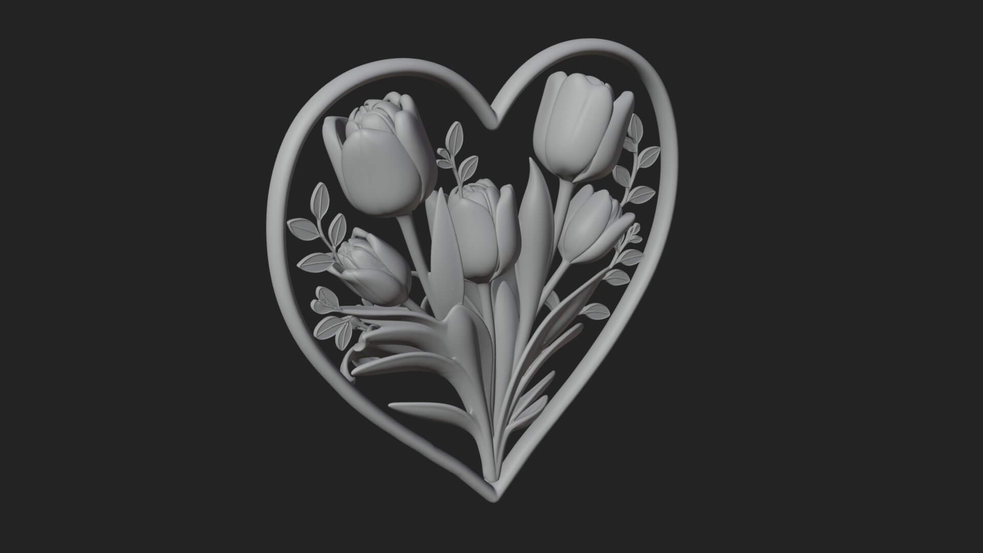 Tulip Flower Heart Plaque Design 1 3D Print Model 3D Model