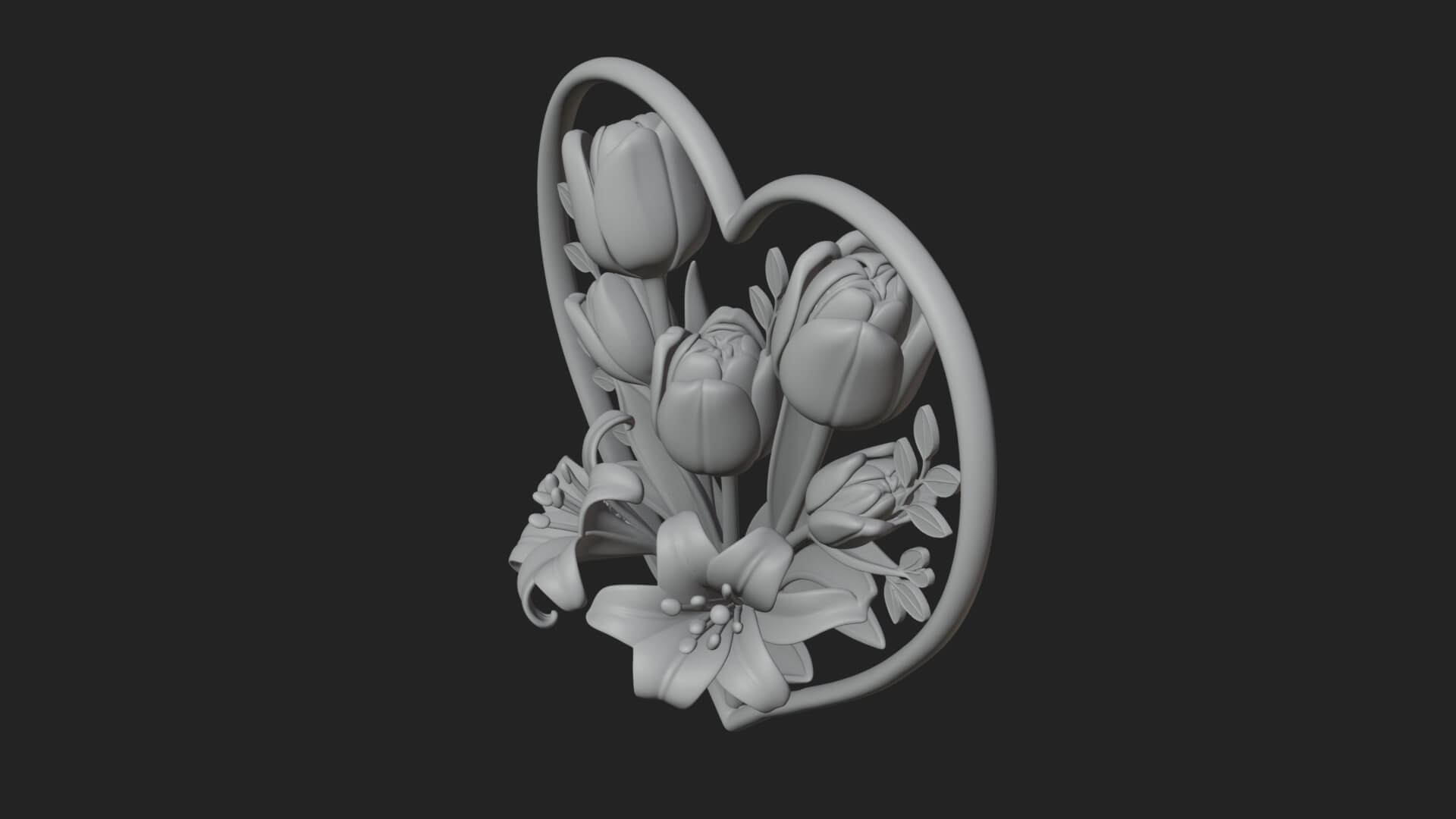 Tulip Flower Heart Plaque Design 1 3D Print Model 3D Model