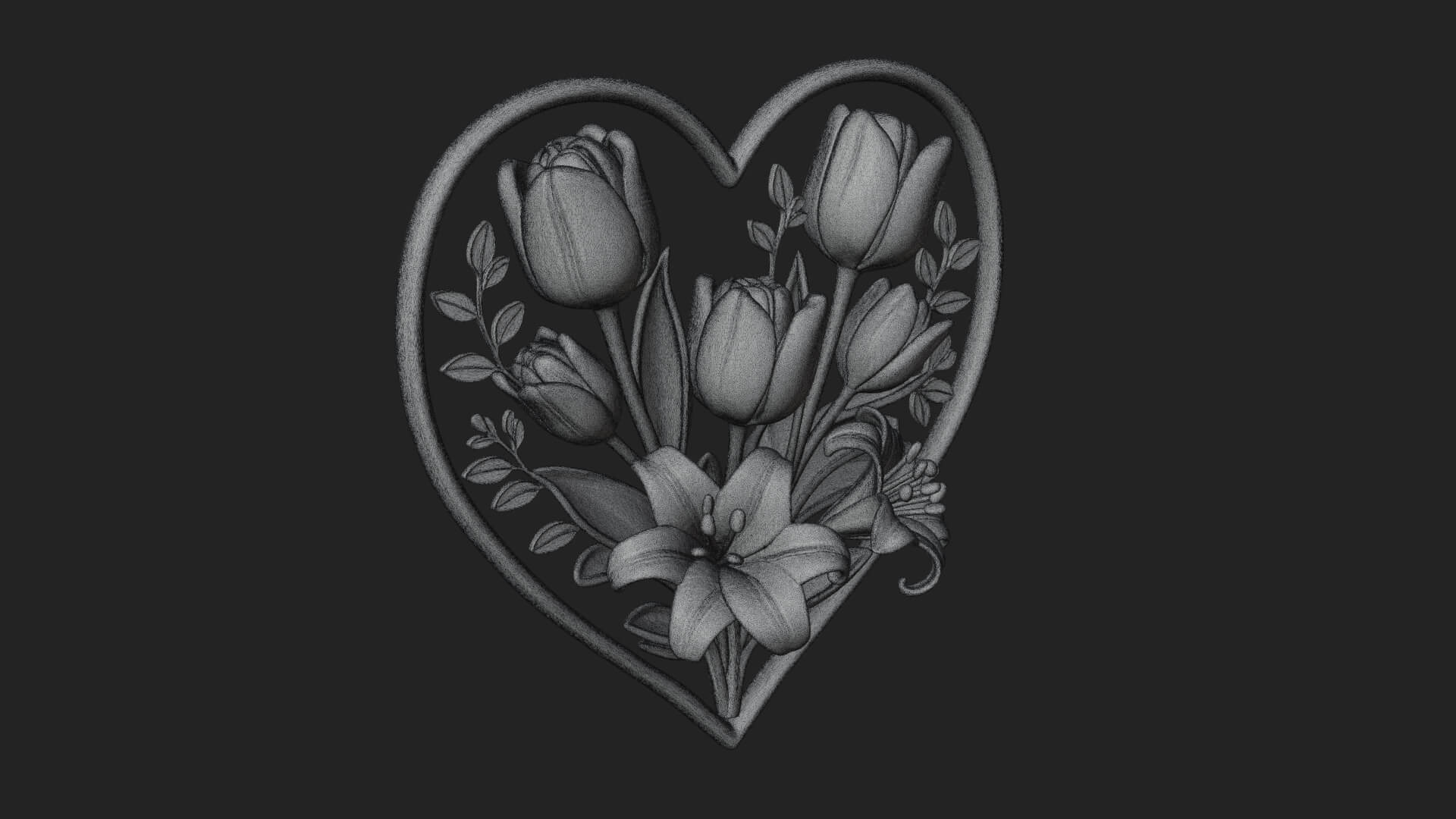 Tulip Flower Heart Plaque Design 1 3D Print Model 3D Model