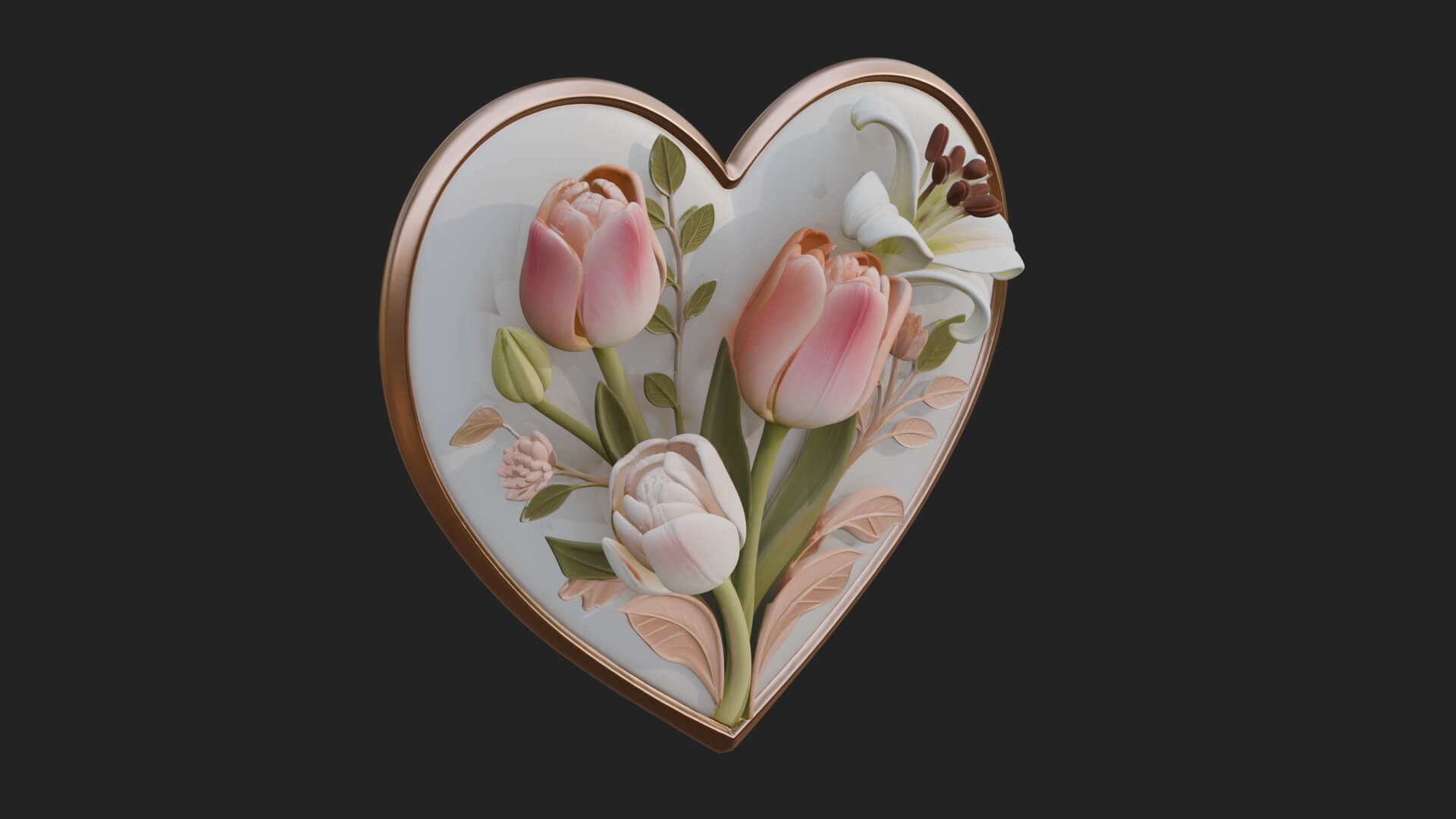 Tulip Flower Heart Plaque Design 2 3D Print Model 3D Model