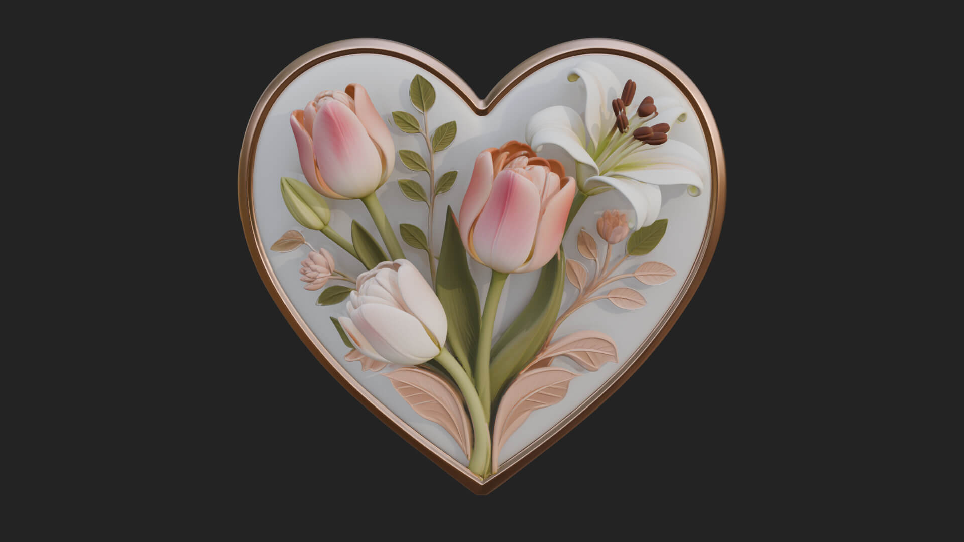 Tulip Flower Heart Plaque Design 2 3D Print Model 3D Model