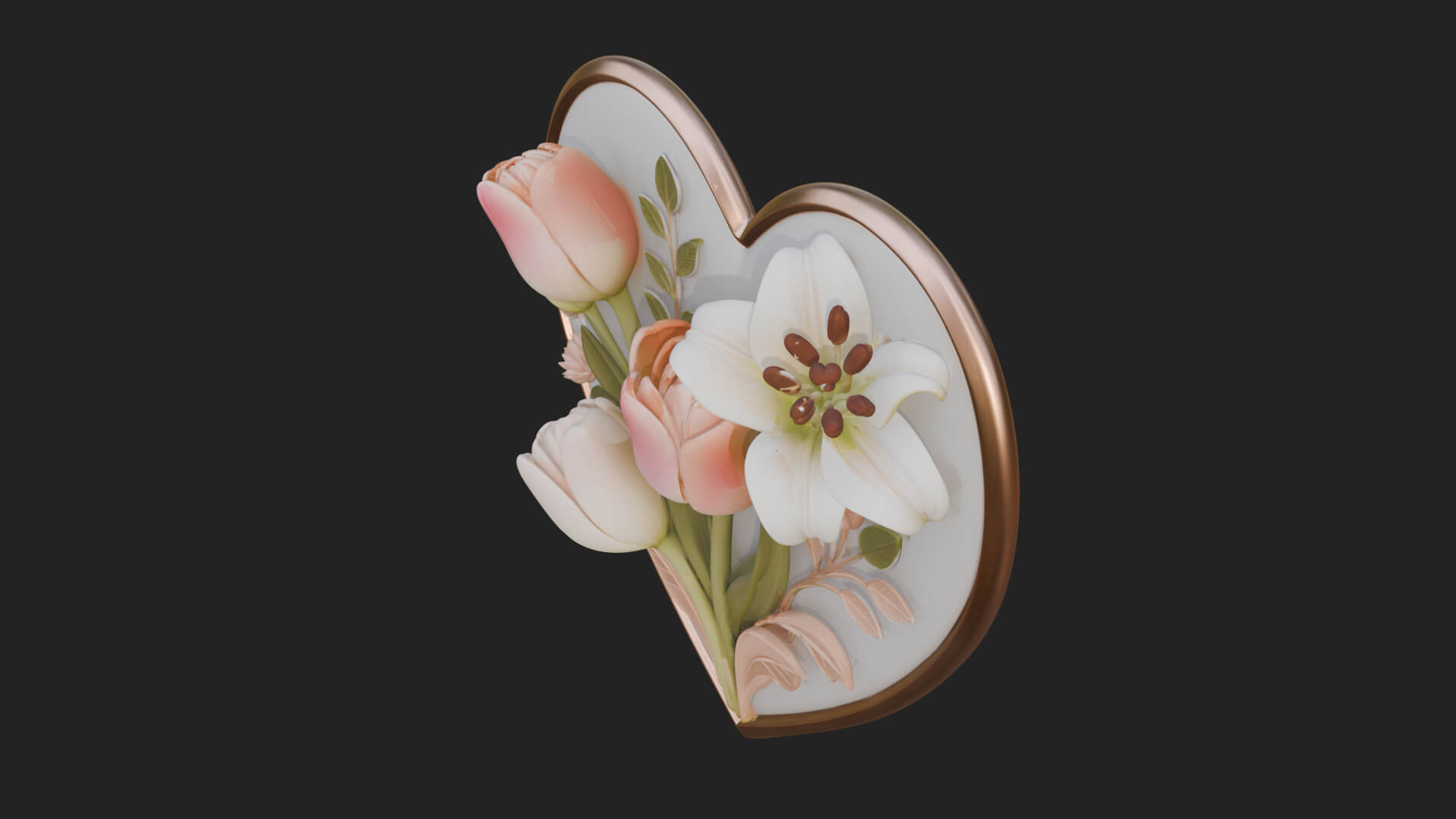 Tulip Flower Heart Plaque Design 2 3D Print Model 3D Model