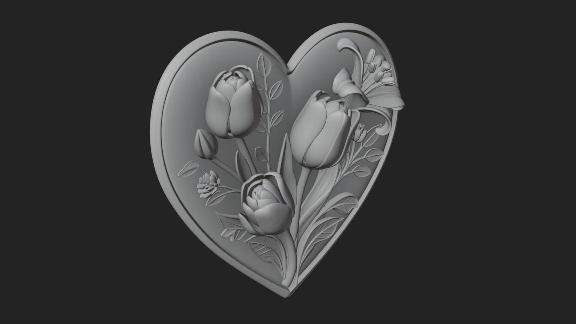 Tulip Flower Heart Plaque Design 2 3D Print Model 3D Model