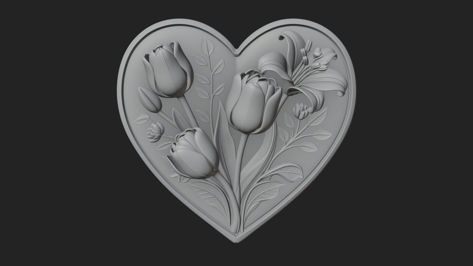 Tulip Flower Heart Plaque Design 2 3D Print Model 3D Model