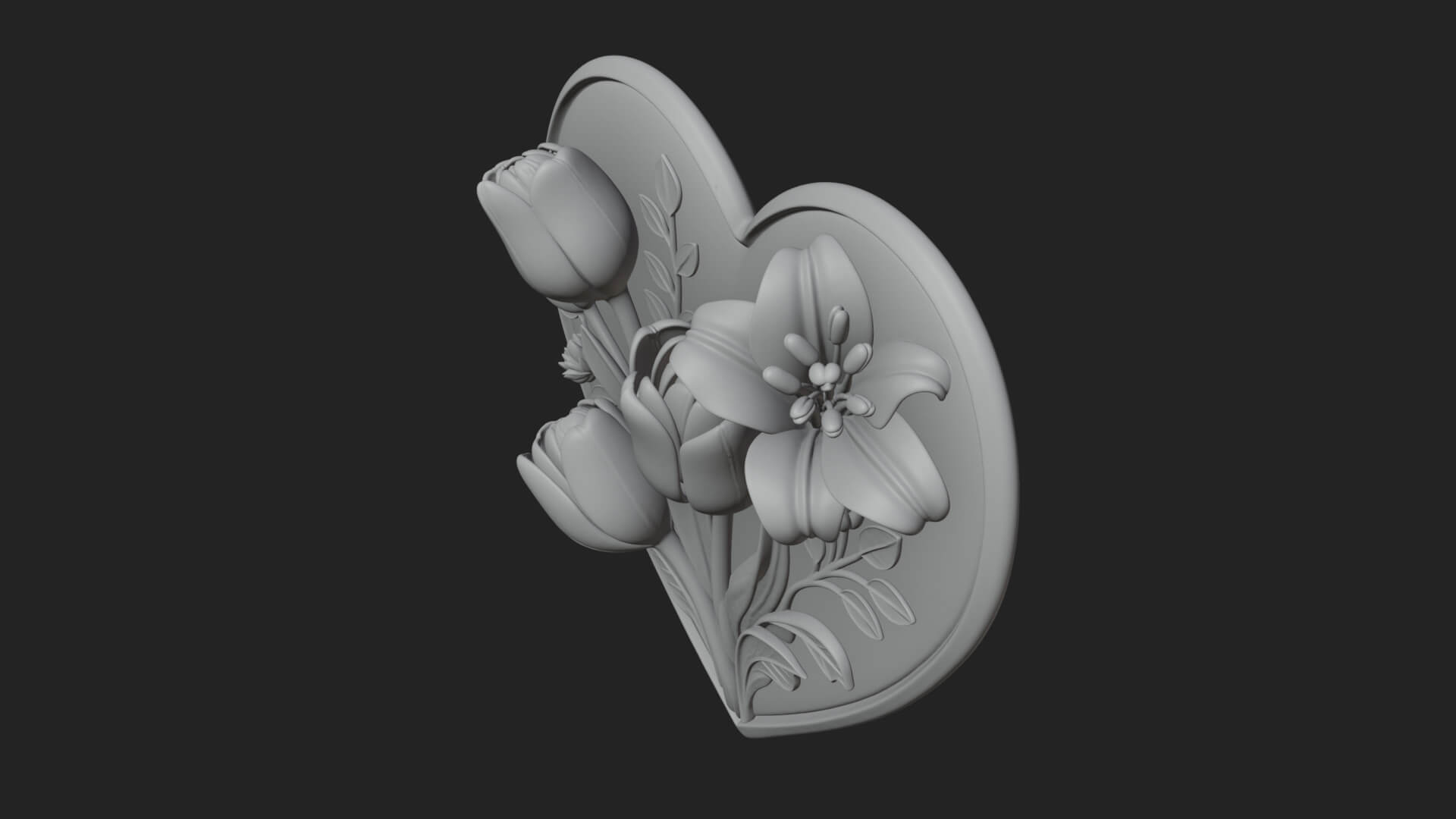 Tulip Flower Heart Plaque Design 2 3D Print Model 3D Model
