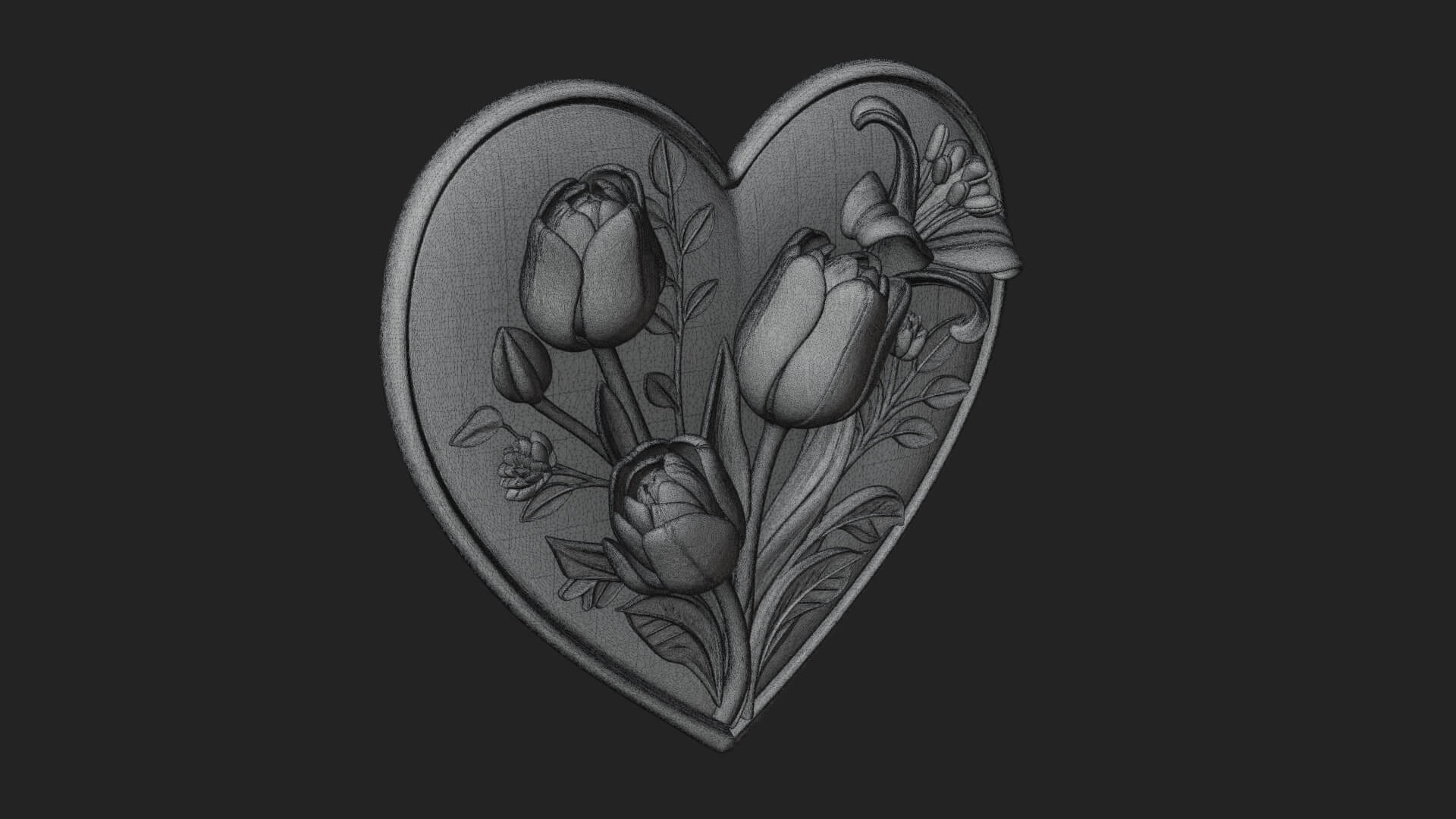 Tulip Flower Heart Plaque Design 2 3D Print Model 3D Model