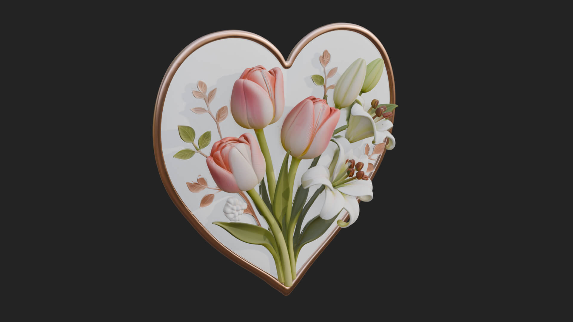 Tulip Flower Heart Plaque Design 3 3D Print Model 3D Model