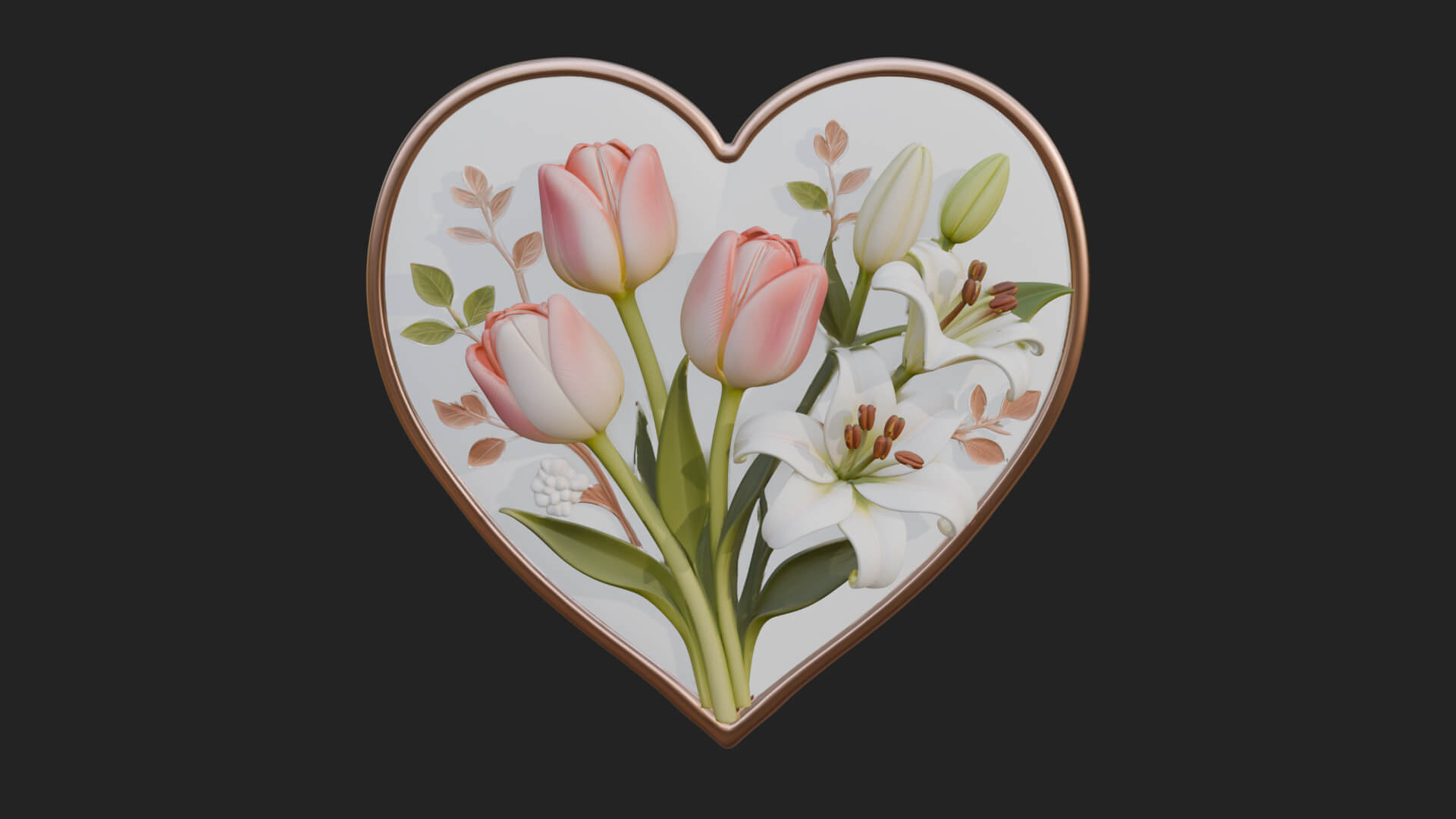 Tulip Flower Heart Plaque Design 3 3D Print Model 3D Model