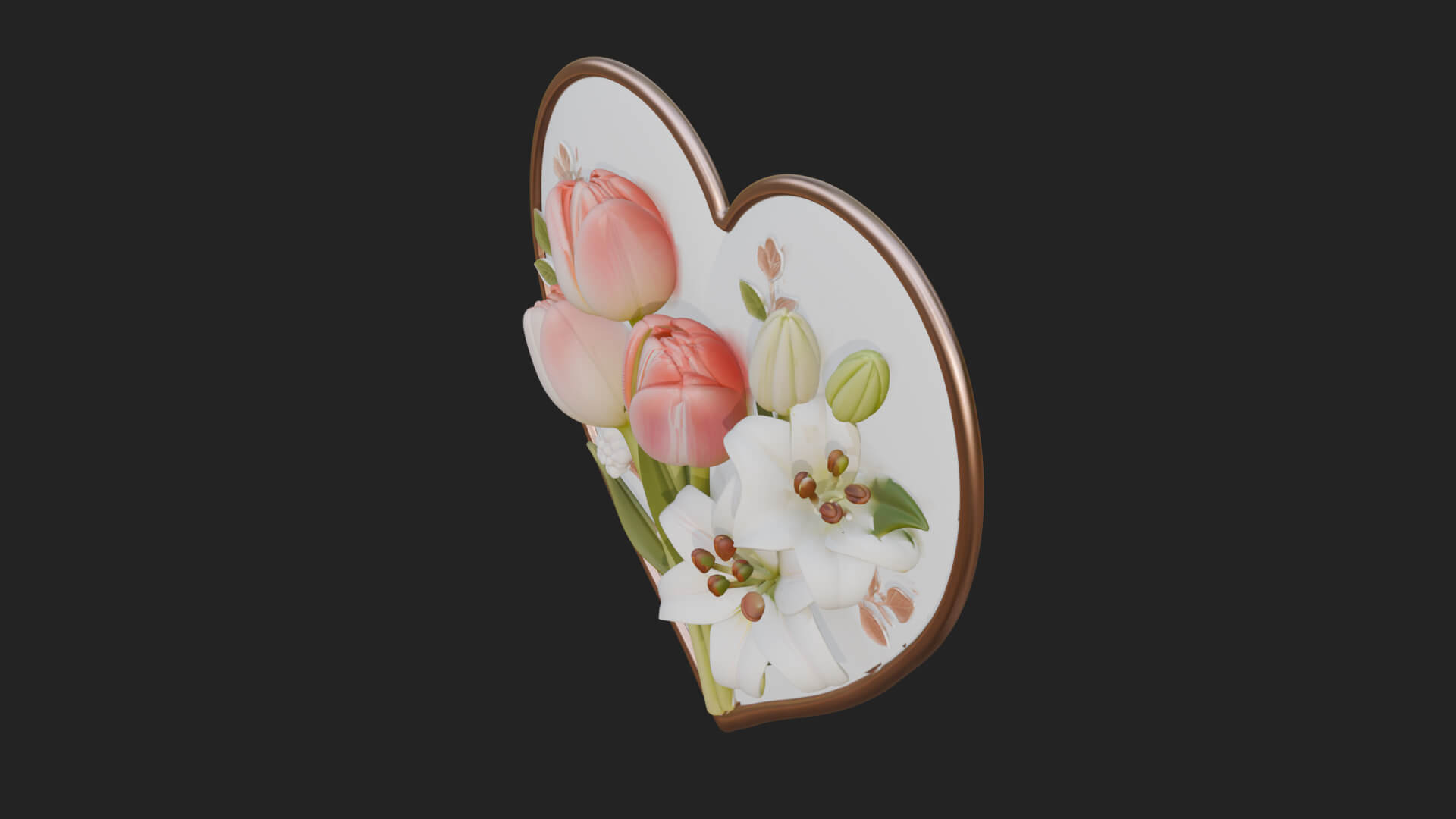 Tulip Flower Heart Plaque Design 3 3D Print Model 3D Model