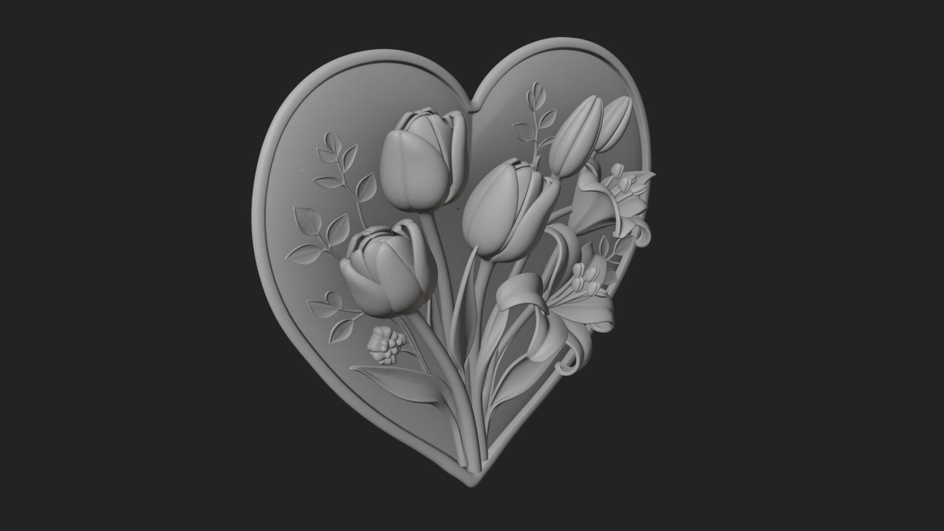 Tulip Flower Heart Plaque Design 3 3D Print Model 3D Model