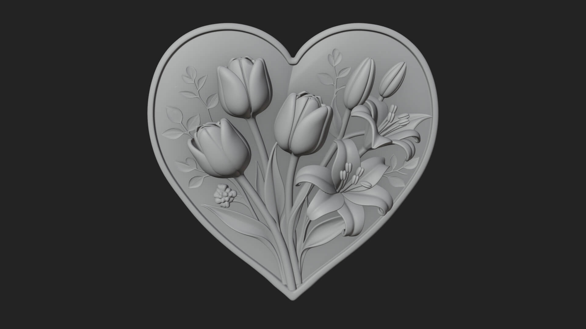 Tulip Flower Heart Plaque Design 3 3D Print Model 3D Model