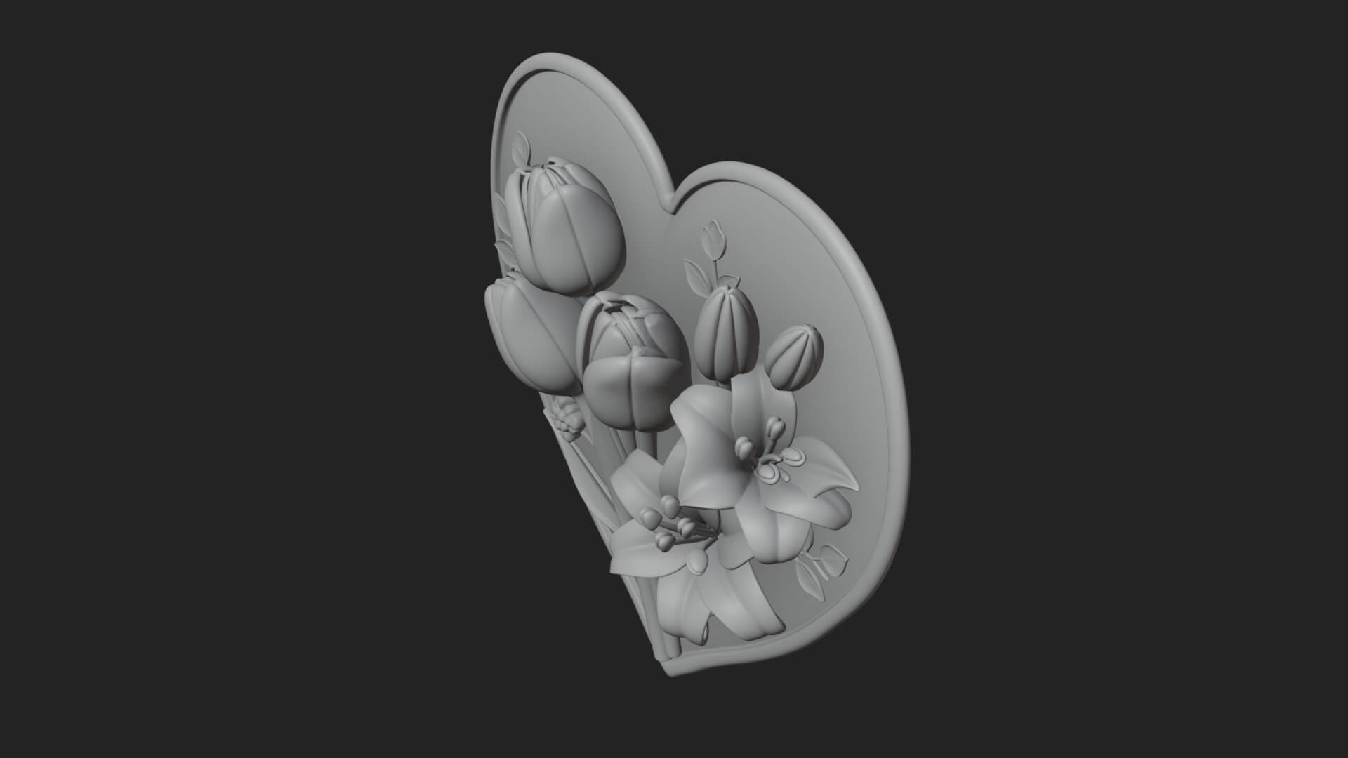 Tulip Flower Heart Plaque Design 3 3D Print Model 3D Model