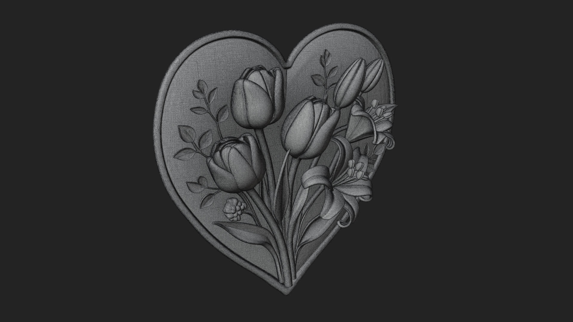 Tulip Flower Heart Plaque Design 3 3D Print Model 3D Model