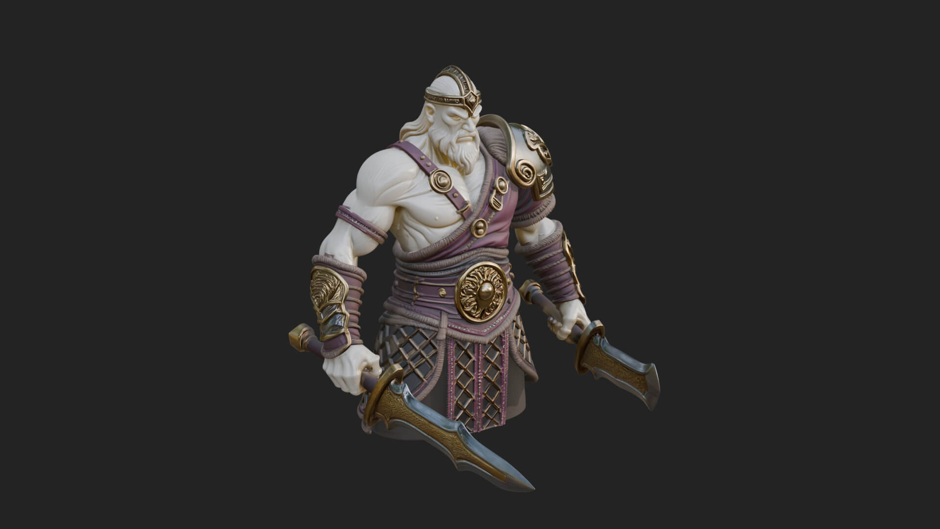 Twin Blade Old Warrior Statue Design 1 3D Print Model 3D Model