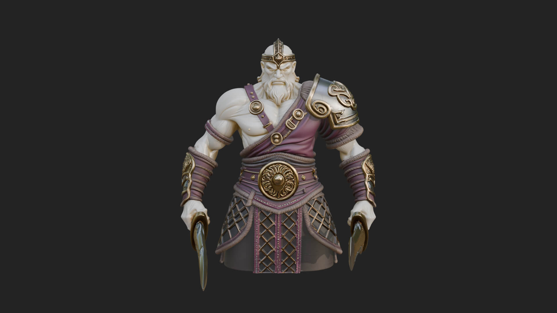 Twin Blade Old Warrior Statue Design 1 3D Print Model 3D Model