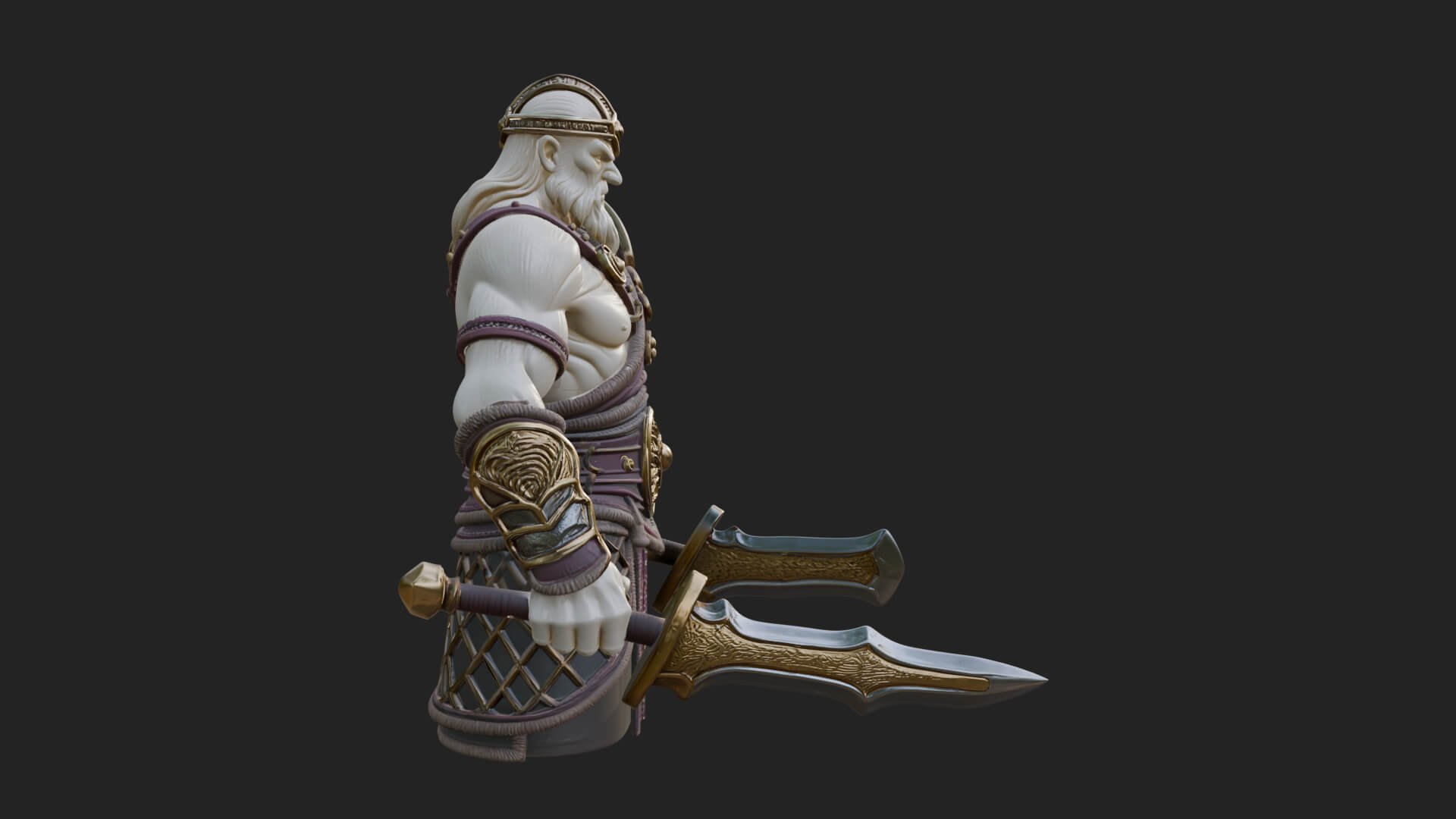 Twin Blade Old Warrior Statue Design 1 3D Print Model 3D Model