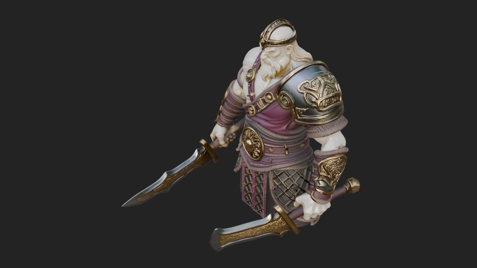 Twin Blade Old Warrior Statue Design 1 3D Print Model 3D Model