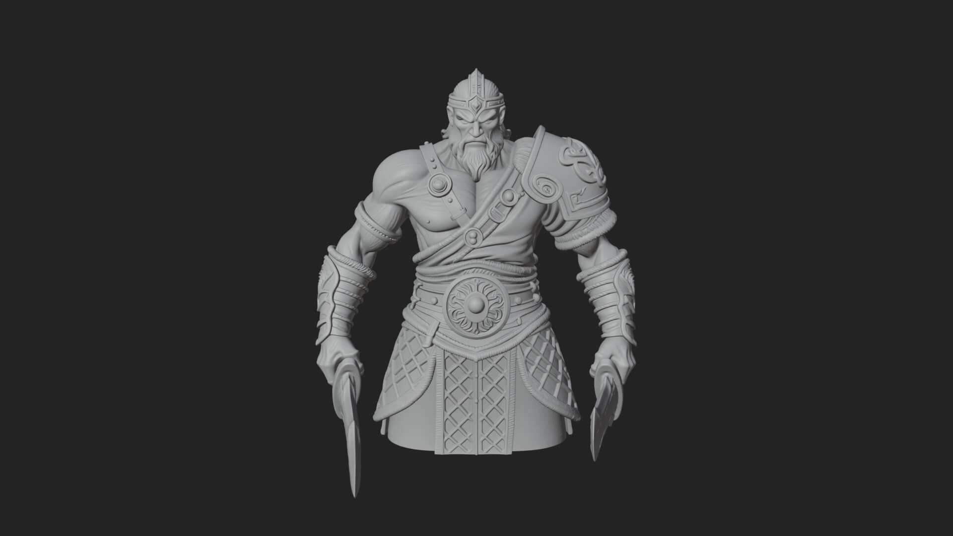 Twin Blade Old Warrior Statue Design 1 3D Print Model 3D Model