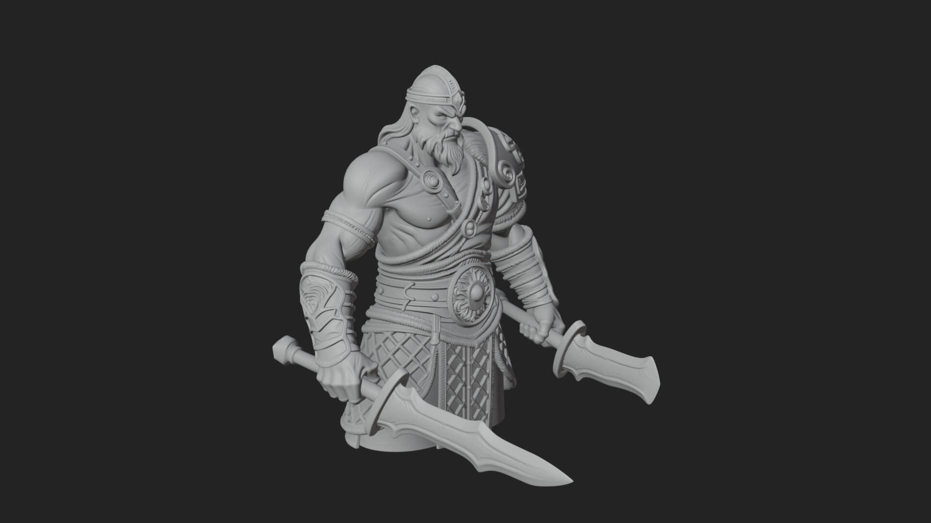 Twin Blade Old Warrior Statue Design 1 3D Print Model 3D Model