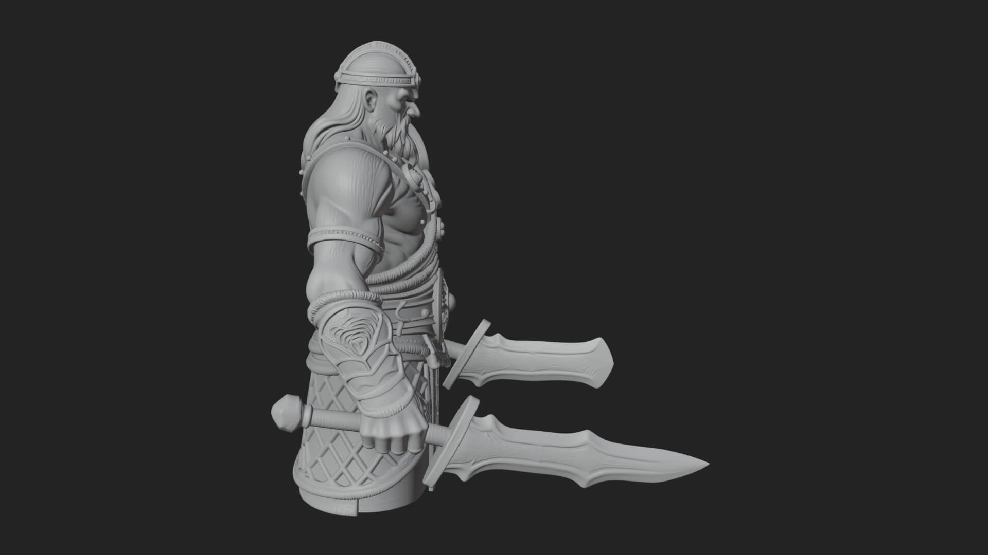 Twin Blade Old Warrior Statue Design 1 3D Print Model 3D Model