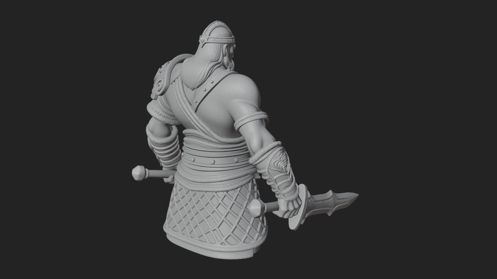 Twin Blade Old Warrior Statue Design 1 3D Print Model 3D Model