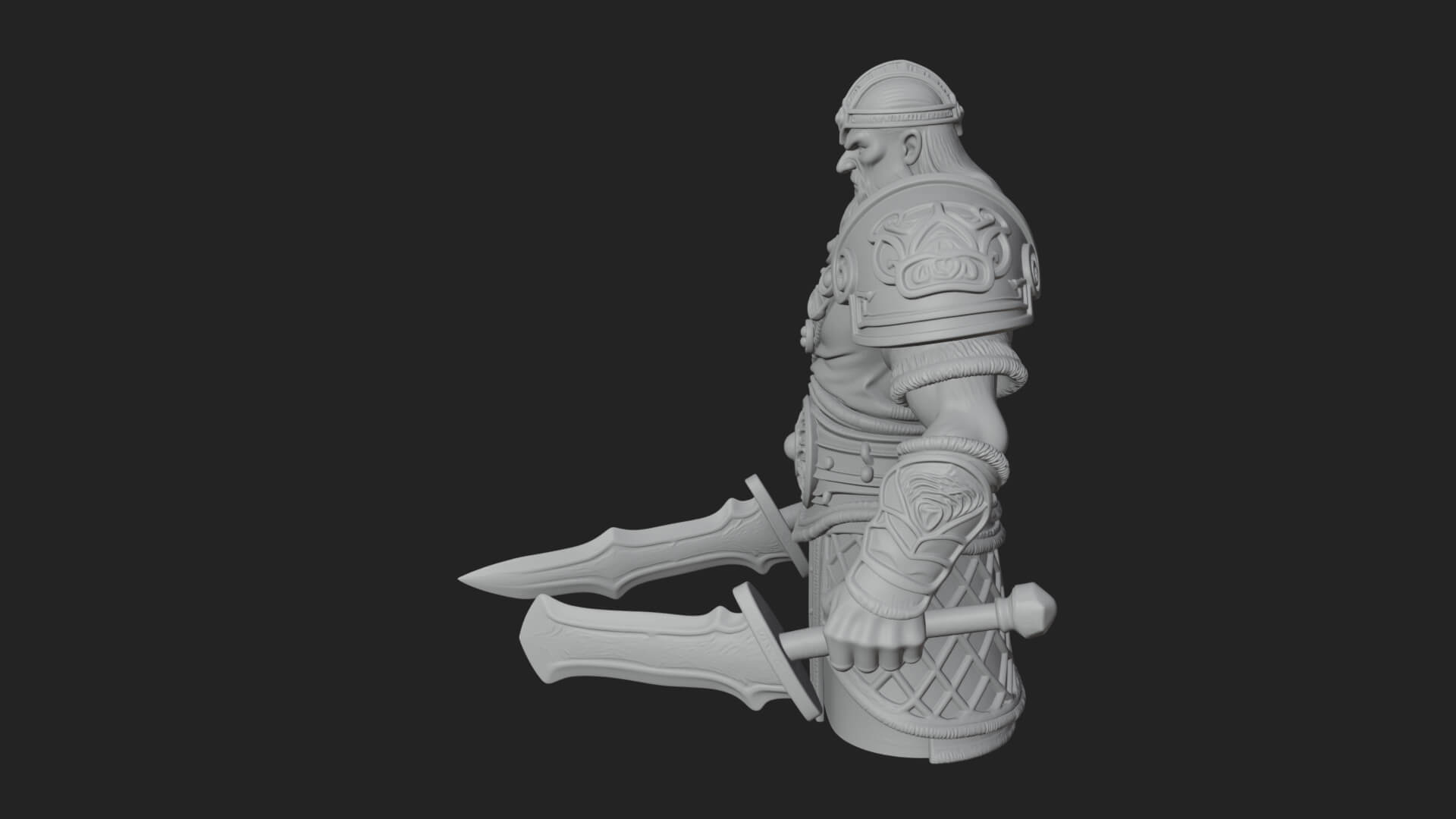 Twin Blade Old Warrior Statue Design 1 3D Print Model 3D Model