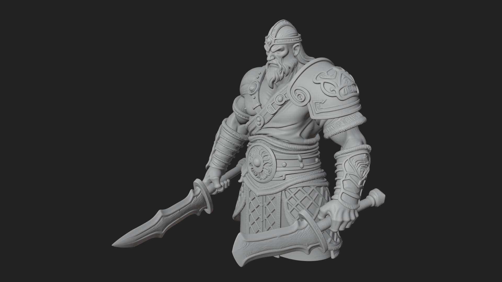 Twin Blade Old Warrior Statue Design 1 3D Print Model 3D Model