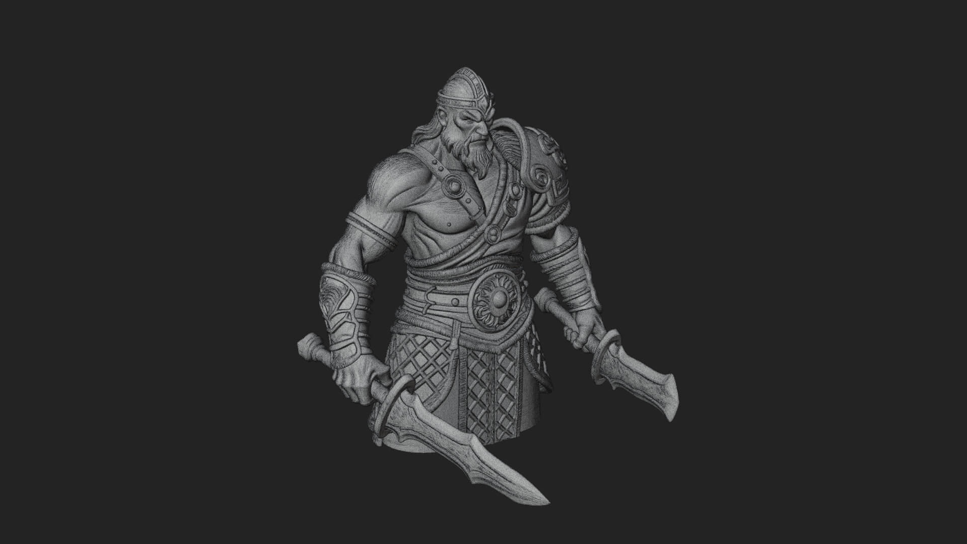 Twin Blade Old Warrior Statue Design 1 3D Print Model 3D Model